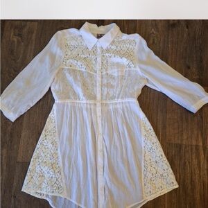 Free People White Lace Long Sleeve Dress